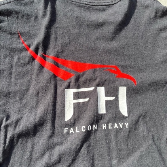 Men's SpaceX T-Shirt Black Falcon Heavy Spell-Out XL Crew Space Elon Musk Tesla - Picture 7 of 9
